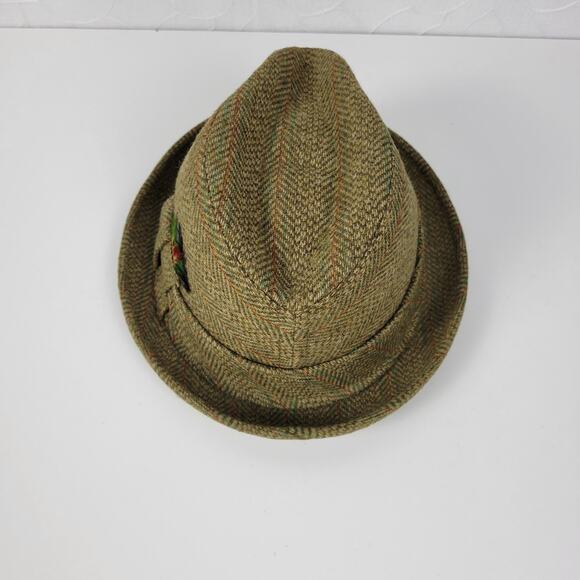 Vintage Richman Bros Fedora Trilby Hat Mens 7-7 1/8 Green Plaid Feathers Box - Picture 14 of 16